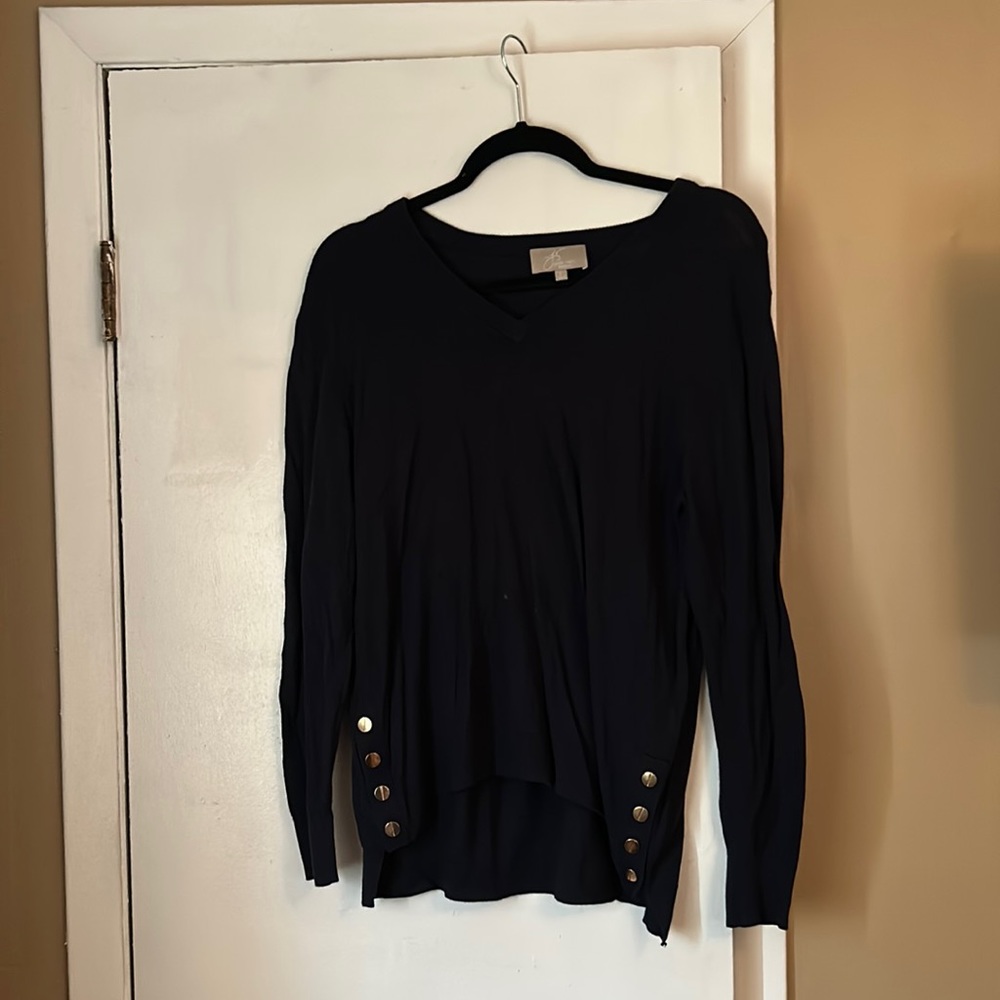 Joan Vass Blue Sweater w/ Gold Buttons - L